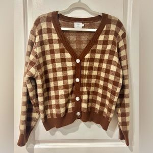 Brown and Beige Cropped Cardigan